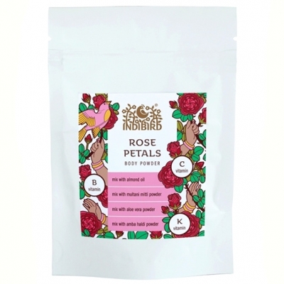Лепестки Дамасской розы, порошок для лица и тела (Rose Petals Body Powder), Indibird, 50г