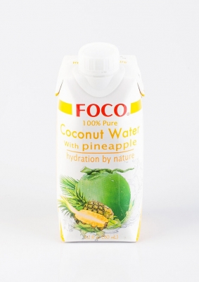 Кокосовая Вода "FOCO" с Соком Ананаса (100% натуральный напиток, без сахара), FOCO, 330 мл