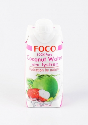 Кокосовая Вода "FOCO" с Соком Личи (100% натуральный напиток, без сахара), FOCO, 330мл